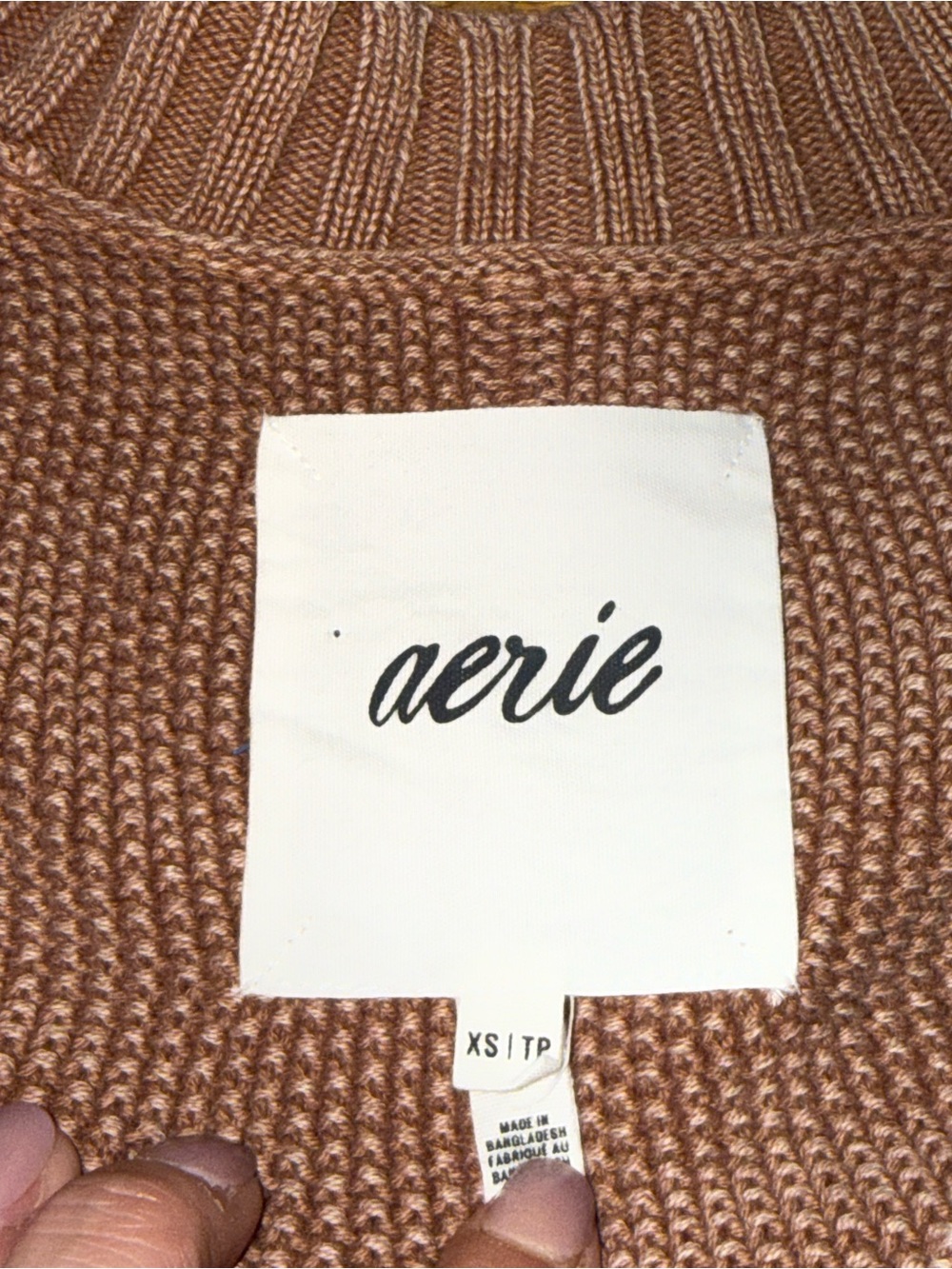 Aerie. Vintage Cotton V Neck Sweater. Horizon Brown. Size XS. - Picture 7 of 12